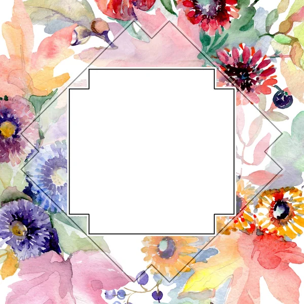 Bouquet floral de fleurs botaniques. Feuille sauvage de printemps fleur sauvage isolée. Ensemble d'illustration de fond aquarelle. Aquarelle dessin mode aquarelle isolé. Cadre bordure ornement carré . — Photo de stock