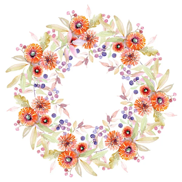 Ramo de flores botánicas florales. Flor silvestre de hoja de primavera aislada. Conjunto de ilustración de fondo acuarela. Acuarela dibujo moda acuarela aislado. Marco borde ornamento cuadrado . - foto de stock