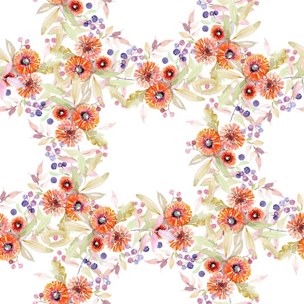 Buquê flores botânicas florais. Folha selvagem primavera wildflower isolado. Conjunto de ilustrações aquarela. Aquarelle desenho aquarelle moda. Padrão de fundo sem costura. Tecido papel de parede impressão textura . — Fotografia de Stock