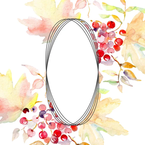 Bouquet of autumn forest fruits. Wild spring leaf isolated. Watercolor background illustration set. Watercolour drawing fashion aquarelle isolated. Frame border ornament square. — Stock Photo