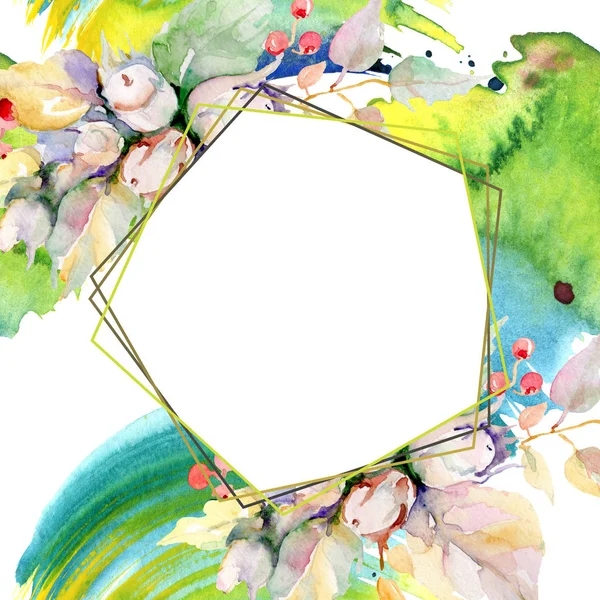 Buquê de frutos da floresta de outono. Folha de primavera selvagem isolada. Conjunto de ilustração de fundo aquarela. Aquarelle desenho aquarelle moda isolado. Quadro borda cristal ornamento quadrado . — Fotografia de Stock