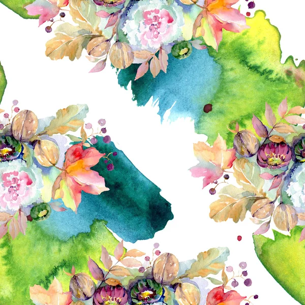 Blumensträuße botanische Blume. wildes Frühlingsblatt isoliert. Aquarell-Illustrationsset vorhanden. Aquarellzeichnung Modeaquarell isoliert. nahtlose Hintergrundmuster. Stoff Tapete drucken Textur. — Stockfoto