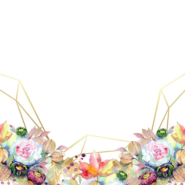 Bouquets floraux de fleurs botaniques. Feuille sauvage de printemps fleur sauvage isolée. Ensemble d'illustration de fond aquarelle. Aquarelle dessin mode aquarelle isolé. Cadre bordure ornement carré . — Photo de stock