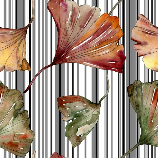 Folhas de ginkgo vermelho verde biloba. Conjunto de ilustração de fundo aquarela. Padrão de fundo sem costura . — Fotografia de Stock