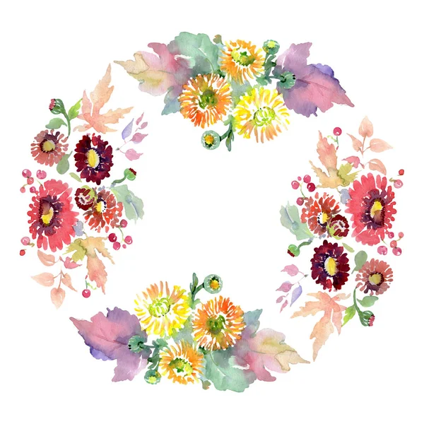 Sträuße mit Blumen und Früchten. Aquarell Hintergrundillustration Set. Rahmen Rand Ornament Quadrat. — Stockfoto