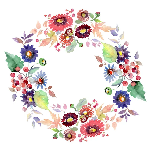 Sträuße mit Blumen und Früchten. Aquarell Hintergrundillustration Set. Rahmen Rand Ornament Quadrat. — Stockfoto