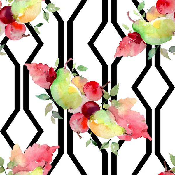 Bouquets with flowers and fruits. Watercolor background illustration set. Seamless background pattern. — Stock Photo