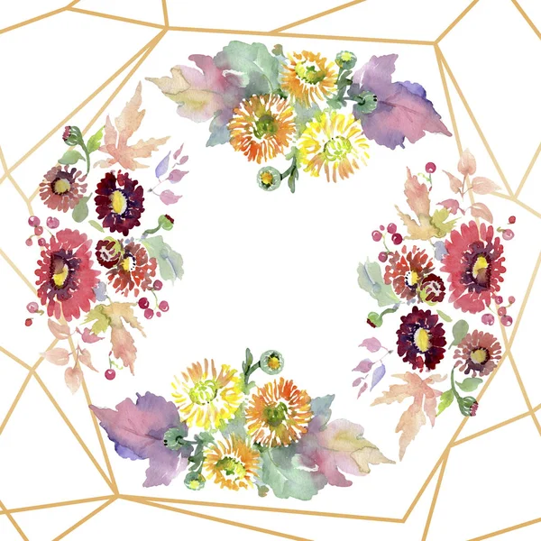 Sträuße mit Blumen und Früchten. Aquarell Hintergrundillustration Set. Rahmen Rand Ornament Quadrat. — Stockfoto