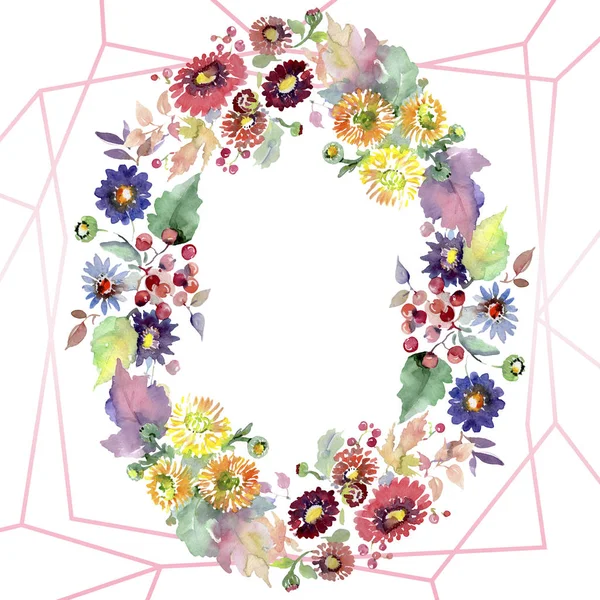 Bouquets de fleurs et de fruits. Ensemble d'illustration de fond aquarelle. Cadre bordure ornement carré . — Photo de stock