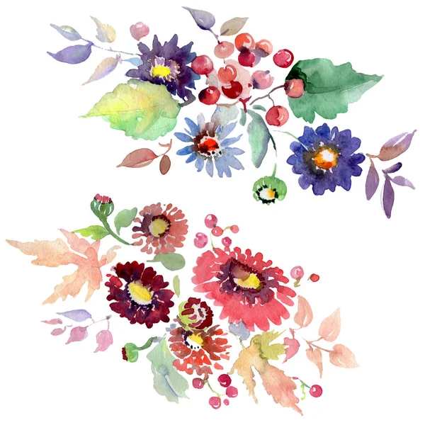 Bouquets de fleurs et de fruits. Ensemble d'illustration de fond aquarelle. Bouquets isolés élément illustration . — Photo de stock