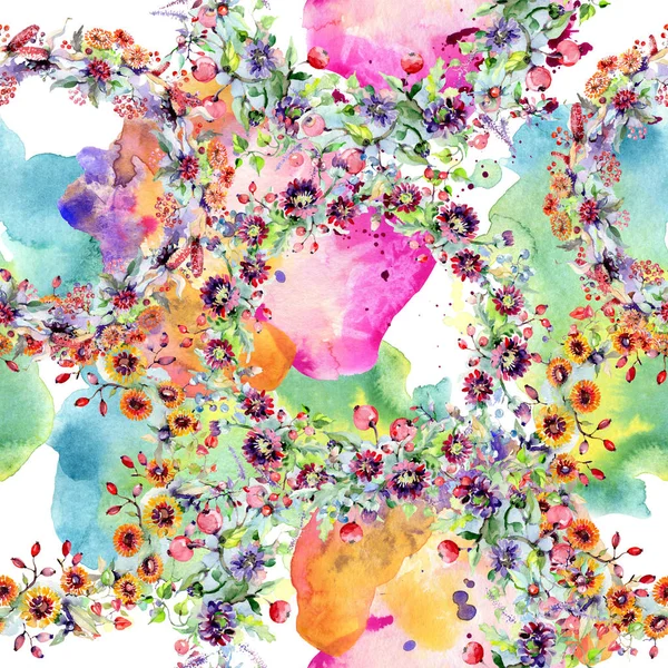 Buquê com flores e bagas. Floral flor botânica. Folha selvagem primavera wildflower isolado. Conjunto de ilustração de fundo aquarela. Desenho aquarelle moda aquarelle isolado . — Fotografia de Stock