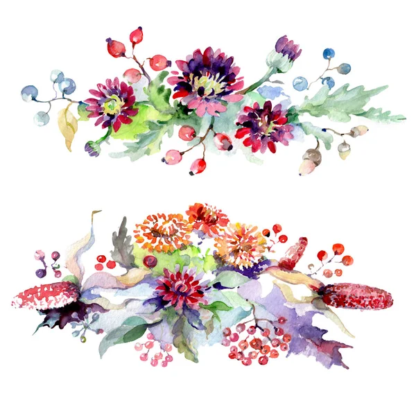 Bouquet de fleurs et de baies. Ensemble d'illustration de fond aquarelle. Elément d'illustration de bouquet isolé . — Photo de stock