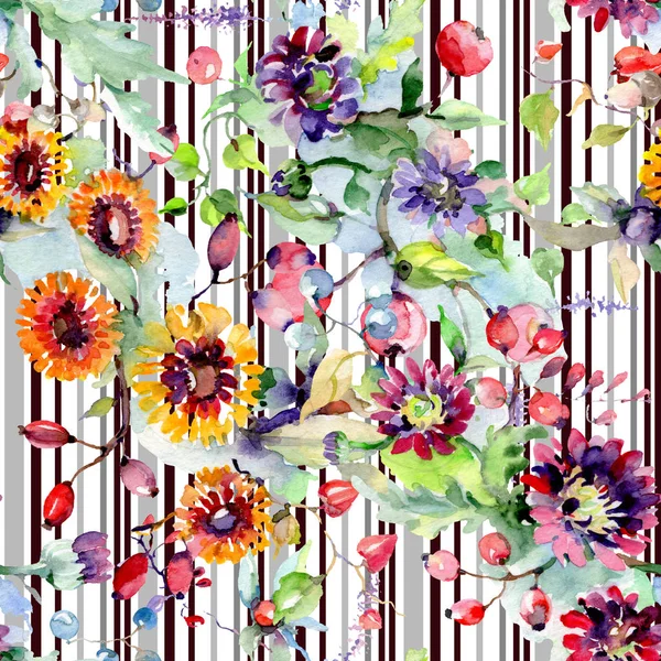 Bouquet with flowers and berries. Floral botanical flower. Wild spring leaf wildflower isolated. Watercolor background illustration set. Watercolour drawing fashion aquarelle isolated. — Stock Photo