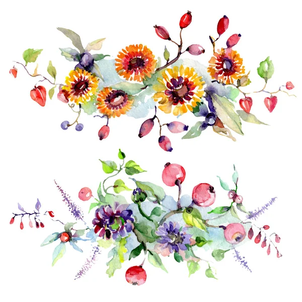 Bouquet with flowers and berries. Watercolor background illustration set. Isolated bouquet illustration element. — Stock Photo