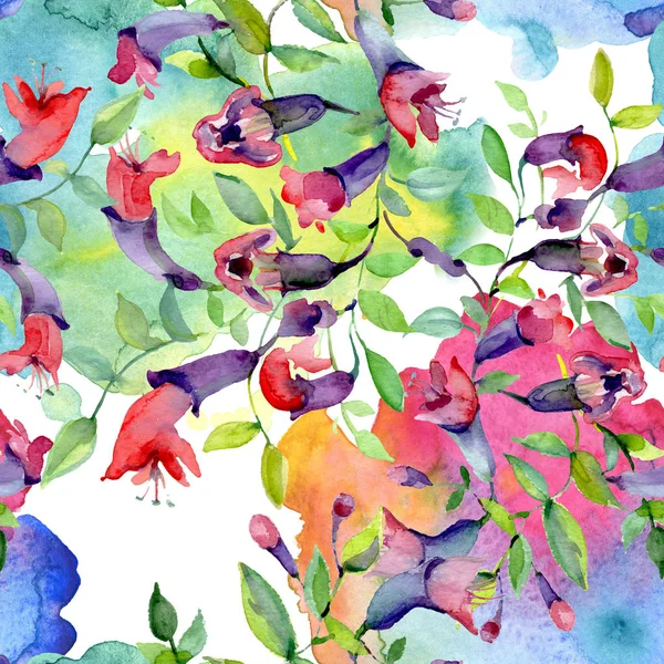 Fleurs sauvages aux feuilles vertes. Ensemble d'illustration de fond aquarelle. Modèle de fond sans couture . — Photo de stock