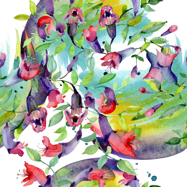 Цветы с зелеными листьями. Набор акварельных фонов. Бесшовный рисунок фона . — стоковое фото