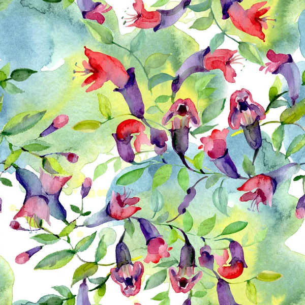 Fleurs sauvages aux feuilles vertes. Ensemble d'illustration de fond aquarelle. Modèle de fond sans couture . — Photo de stock