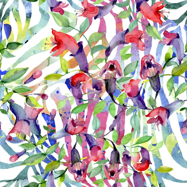 Flores silvestres com folhas verdes. Conjunto de ilustração de fundo aquarela. Padrão de fundo sem costura . — Fotografia de Stock