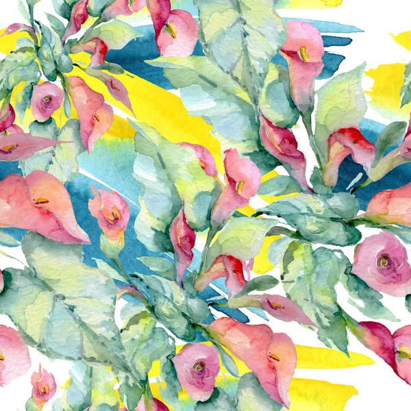 Fleurs sauvages aux feuilles vertes. Ensemble d'illustration de fond aquarelle. Modèle de fond sans couture . — Photo de stock