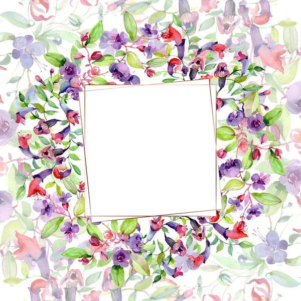 Fleurs avec des feuilles vertes isolées sur blanc. Aquarelle éléments d'illustration de fond. Cadre avec espace de copie . — Photo de stock