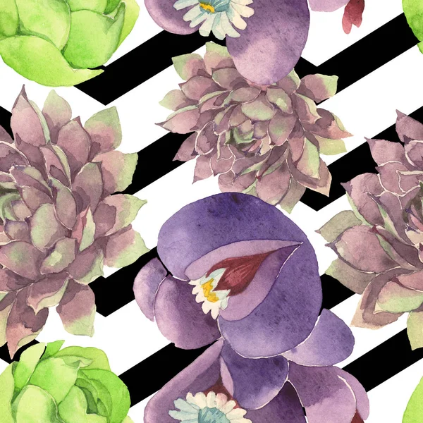 Succulent floral botanical flower. Wild spring leaf wildflower. Watercolor illustration set. Watercolour drawing fashion aquarelle. Seamless background pattern. Fabric wallpaper print texture. — Stock Photo