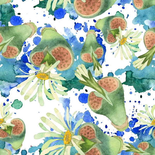 Fleur botanique florale succulente. Feuille de printemps sauvage fleur sauvage. Ensemble d'illustration aquarelle. Aquarelle dessin mode aquarelle. Modèle de fond sans couture. Texture d'impression papier peint tissu . — Photo de stock