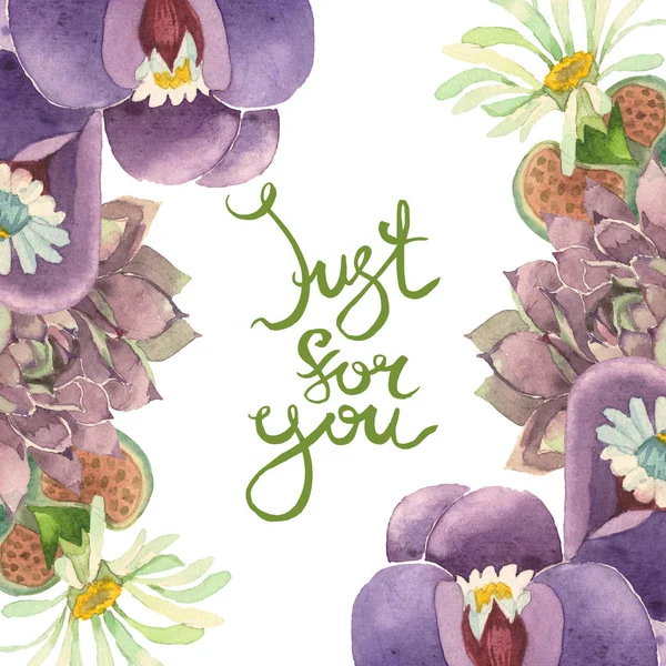 Succulent floral botanical flower. Wild spring leaf wildflower isolated. Watercolor background illustration set. Watercolour drawing fashion aquarelle isolated. Frame border ornament square. — Stock Photo