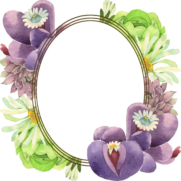 Flor botânica floral suculenta. Folha selvagem primavera wildflower isolado. Conjunto de ilustração de fundo aquarela. Aquarelle desenho aquarelle moda isolado. Quadro borda ornamento quadrado . — Fotografia de Stock