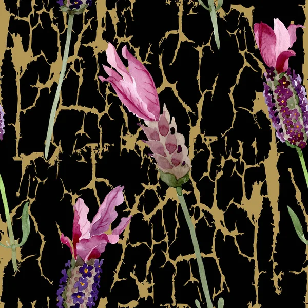 Fiori botanici floreali viola lavanda. Acquerello sfondo illustrazione set. Modello di sfondo senza soluzione di continuità . — Foto stock