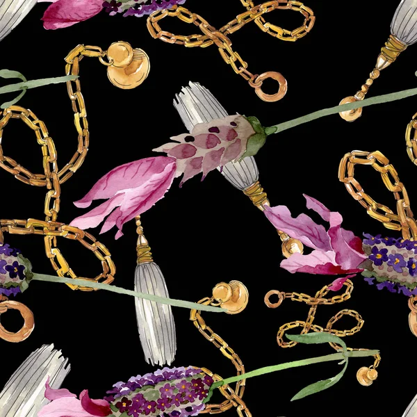 Lila Lavendel blühende botanische Blumen. Aquarell Hintergrundillustration Set. nahtloses Hintergrundmuster. — Stockfoto