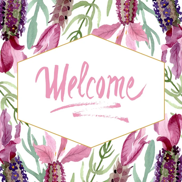 Purple lavender floral botanical flowers. Watercolor background illustration set. Frame border ornament square. — Stock Photo