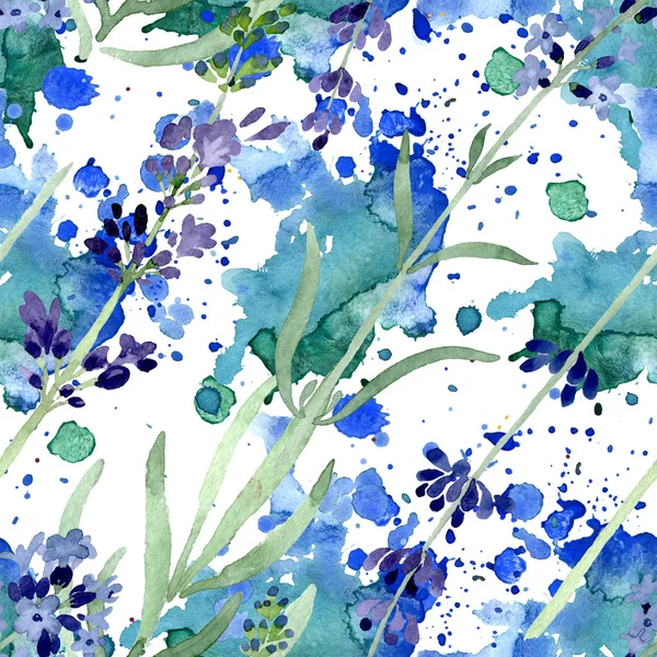 Violettem Lavendel florale botanische Blume. Aquarell Hintergrundillustration Set. nahtloses Hintergrundmuster. — Stockfoto