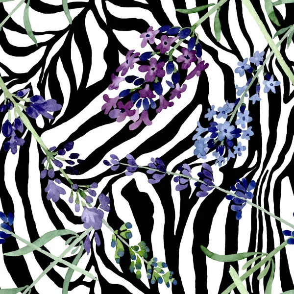 Фіолетова лавандова квіткова ботанічна квітка. Набір ілюстрацій для акварельного фону. Безшовний візерунок тла . — стокове фото