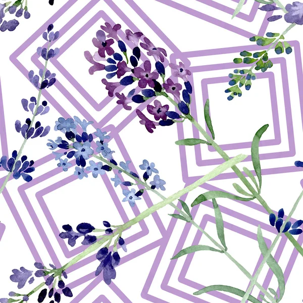 Violet lavender floral botanical flower. Watercolor background illustration set. Seamless background pattern. — Stock Photo