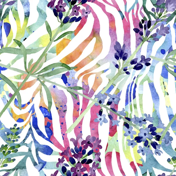 Violet fleur botanique florale lavande. Ensemble d'illustration de fond aquarelle. Modèle de fond sans couture . — Photo de stock