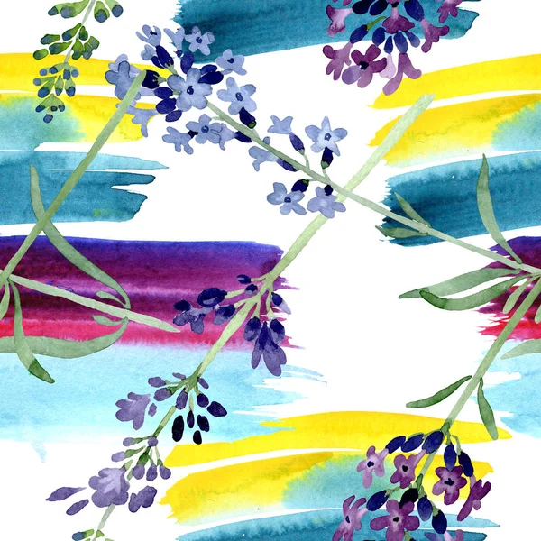 Violeta flor botánica floral de lavanda. Conjunto de ilustración de fondo acuarela. Patrón de fondo sin costuras . - foto de stock