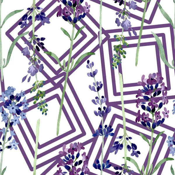 Violeta flor botánica floral de lavanda. Conjunto de ilustración de fondo acuarela. Patrón de fondo sin costuras . - foto de stock