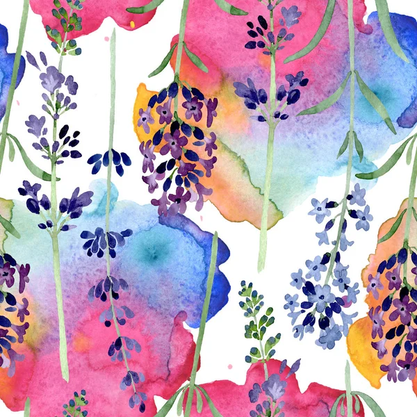 Violet lavender floral botanical flower. Watercolor background illustration set. Seamless background pattern. — Stock Photo