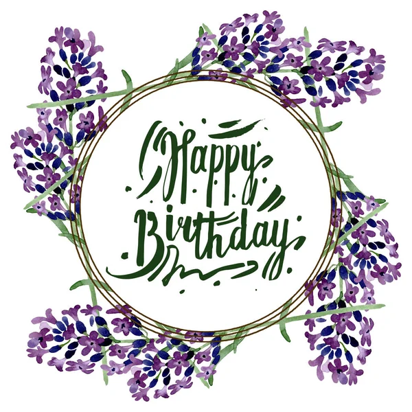 Fiore botanico floreale di lavanda viola. Acquerello sfondo illustrazione set. Quadrato ornamento bordo cornice . — Foto stock