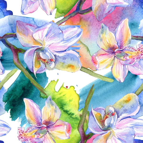 Орхидея цветочные ботанические цветы. Набор акварельных фонов. Бесшовный рисунок фона . — стоковое фото