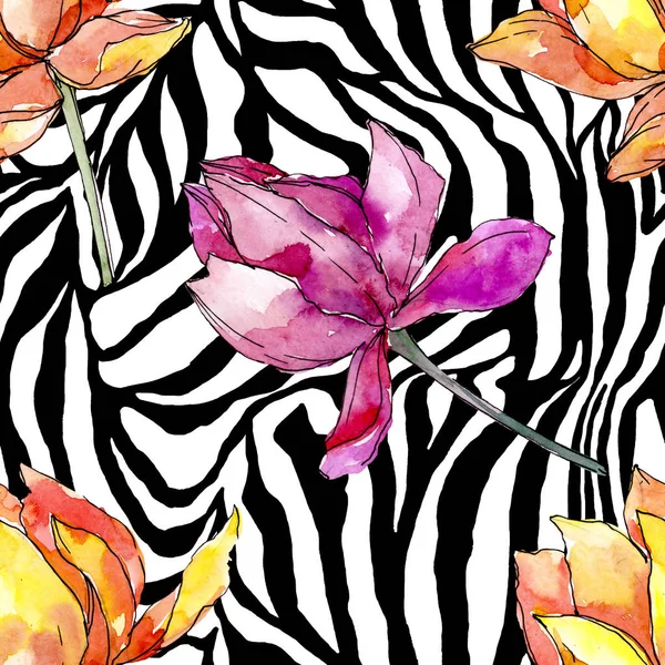 Lotus floral botanical flowers. Watercolor background illustration set. Seamless background pattern. — Stock Photo