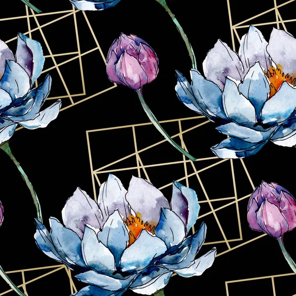 Lotus fleurs botaniques florales. Ensemble d'illustration de fond aquarelle. Modèle de fond sans couture . — Photo de stock