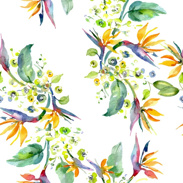 Bouquet floreale fiori botanici. Acquerello sfondo illustrazione set. Modello di sfondo senza soluzione di continuità . — Foto stock