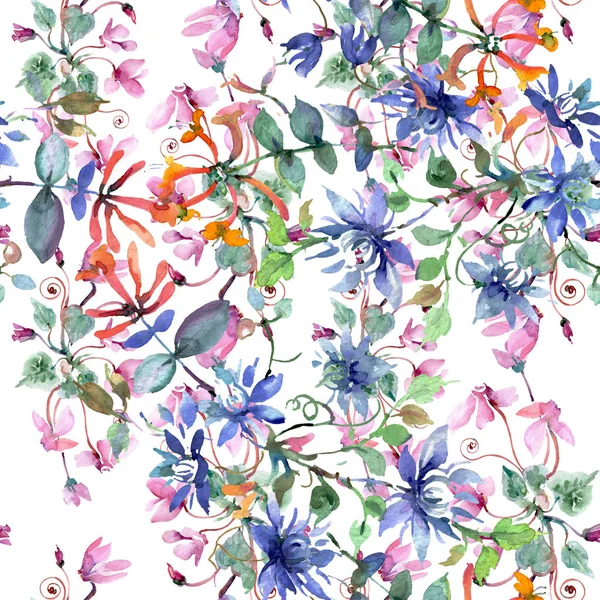 Blumenstrauß botanische Blumen. Aquarell Hintergrundillustration Set. nahtloses Hintergrundmuster. — Stockfoto