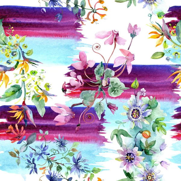 Blumenstrauß botanische Blumen. Aquarell Hintergrundillustration Set. nahtloses Hintergrundmuster. — Stockfoto