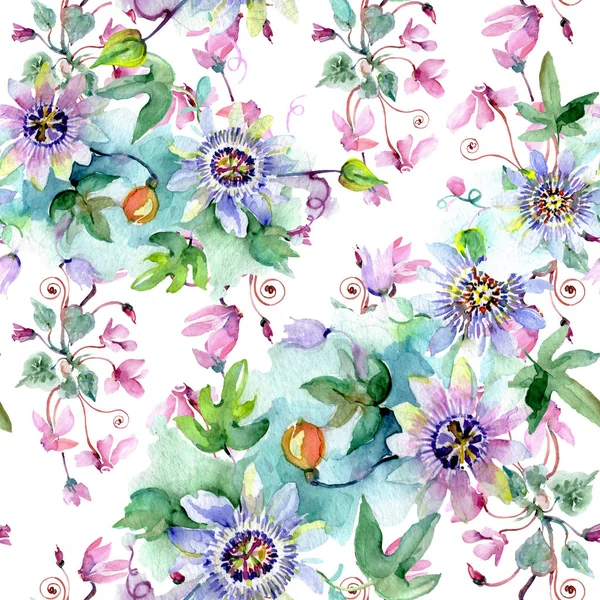 Bouquet floreale fiori botanici. Acquerello sfondo illustrazione set. Modello di sfondo senza soluzione di continuità . — Foto stock