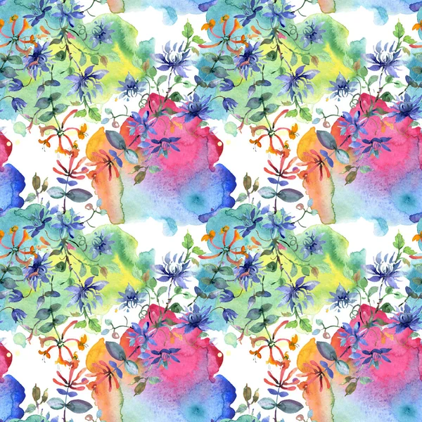 Bouquet floral botanical flowers. Watercolor background illustration set. Seamless background pattern. — Stock Photo