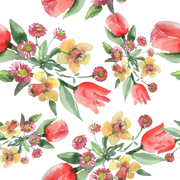 Bouquet floral botanical flowers. Watercolor background illustration set. Seamless background pattern. — Stock Photo