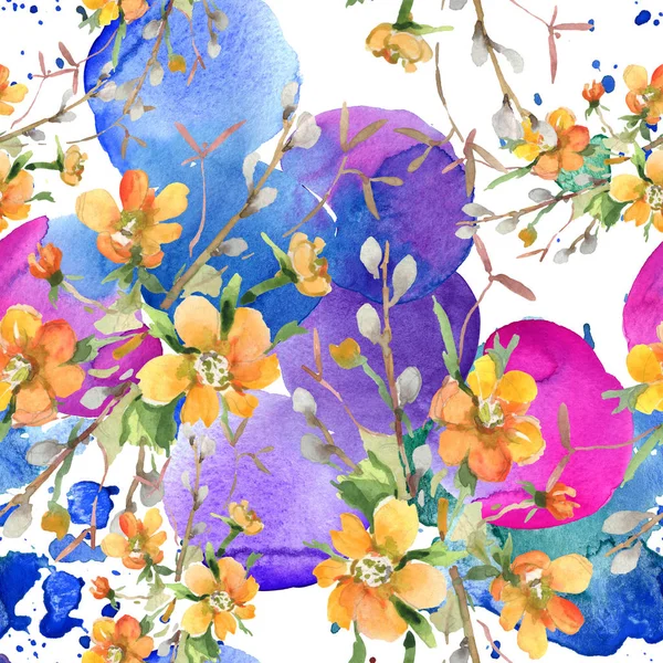 Blumenstrauß botanische Blumen. Aquarell Hintergrundillustration Set. nahtloses Hintergrundmuster. — Stockfoto