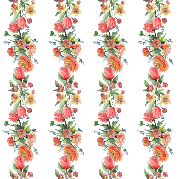 Bouquet floral botanical flowers. Watercolor background illustration set. Seamless background pattern. — Stock Photo